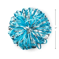 Turquoise and Silver Metallic Pom Pom Gift Bow, 5"