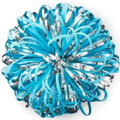 Turquoise and Silver Metallic Pom Pom Gift Bow, 5"