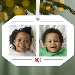 Two-Photo Metal Personalized Ornament, Custom Photo and Text