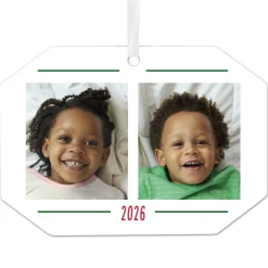 Two-Photo Metal Personalized Ornament, Custom Photo and Text