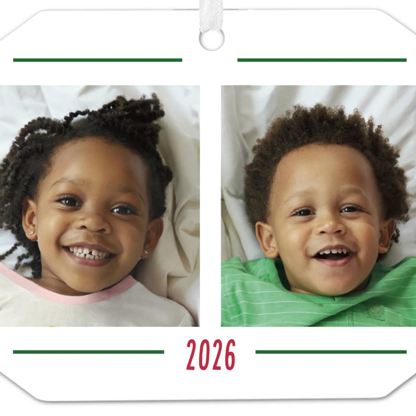 Two-Photo Metal Personalized Ornament, Custom Photo and Text