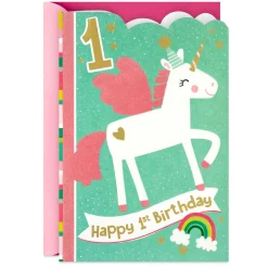 Unicorn and Rainbow First Birthday Card