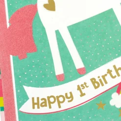 Unicorn and Rainbow First Birthday Card