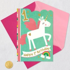 Unicorn and Rainbow First Birthday Card
