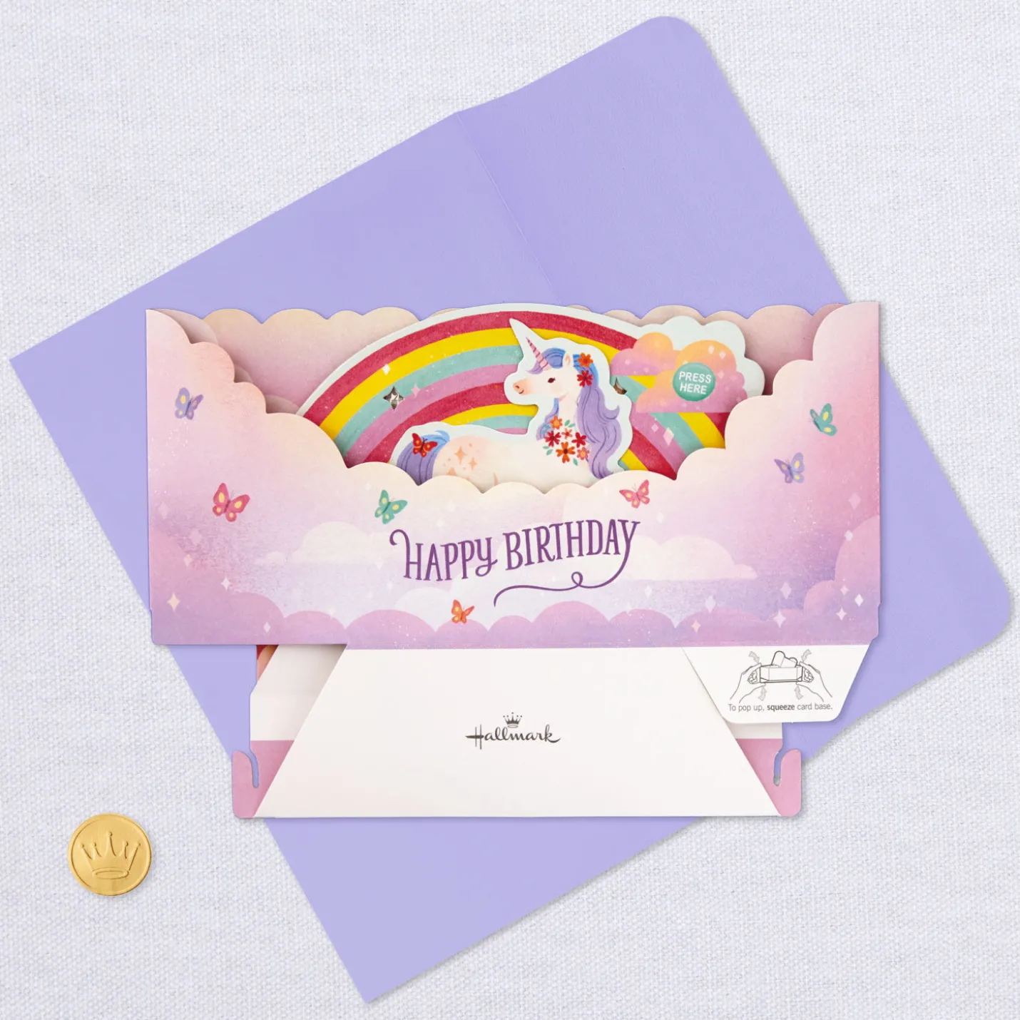 Unicorn Rainbow Musical 3D Pop-Up Birthday Card With Light