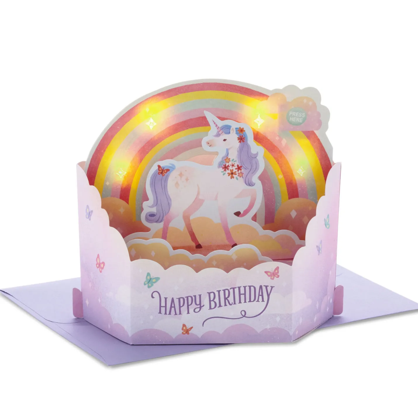 Unicorn Rainbow Musical 3D Pop-Up Birthday Card With Light