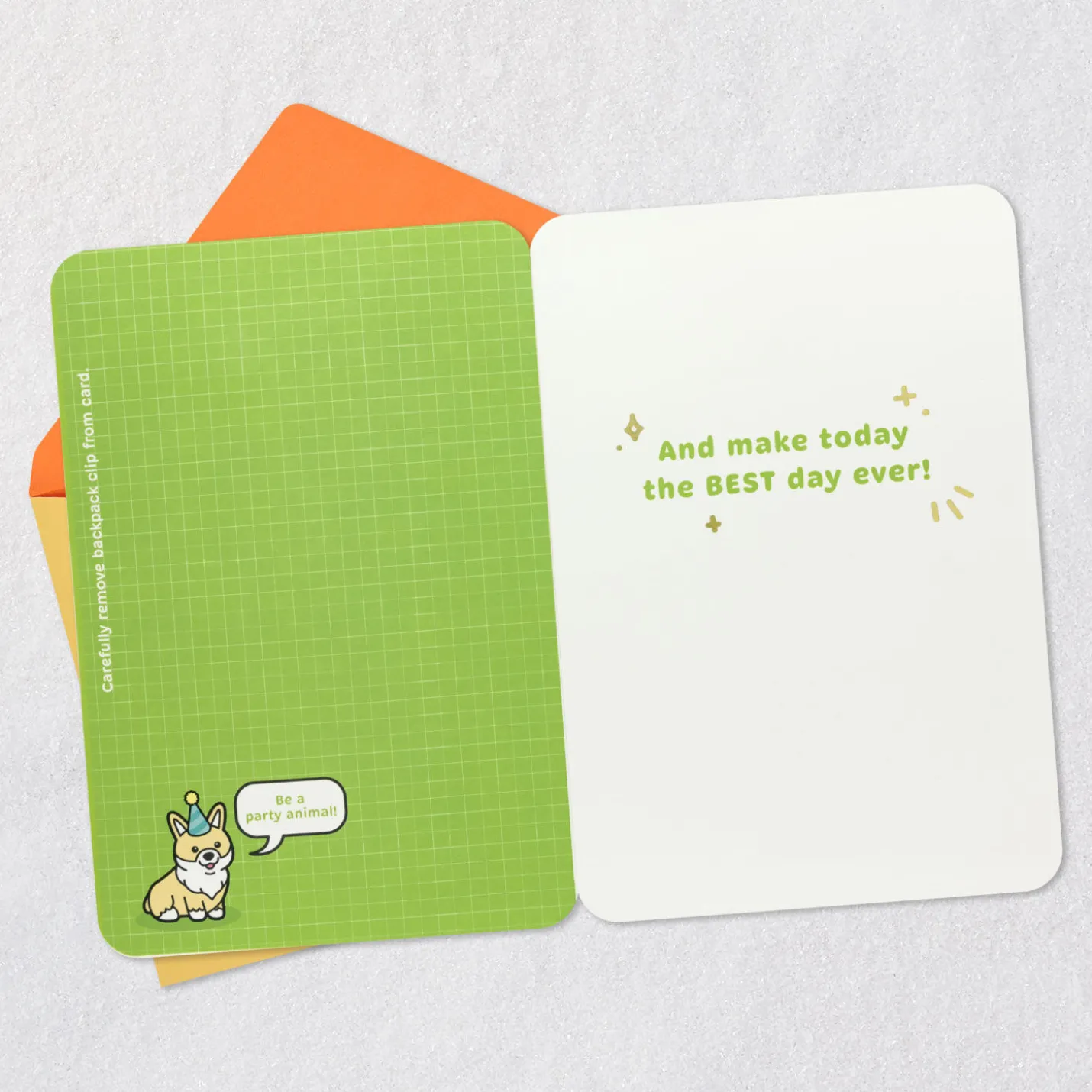 Unleash the Fun Birthday Card for Kids With Corgi Dog Backpack Clip