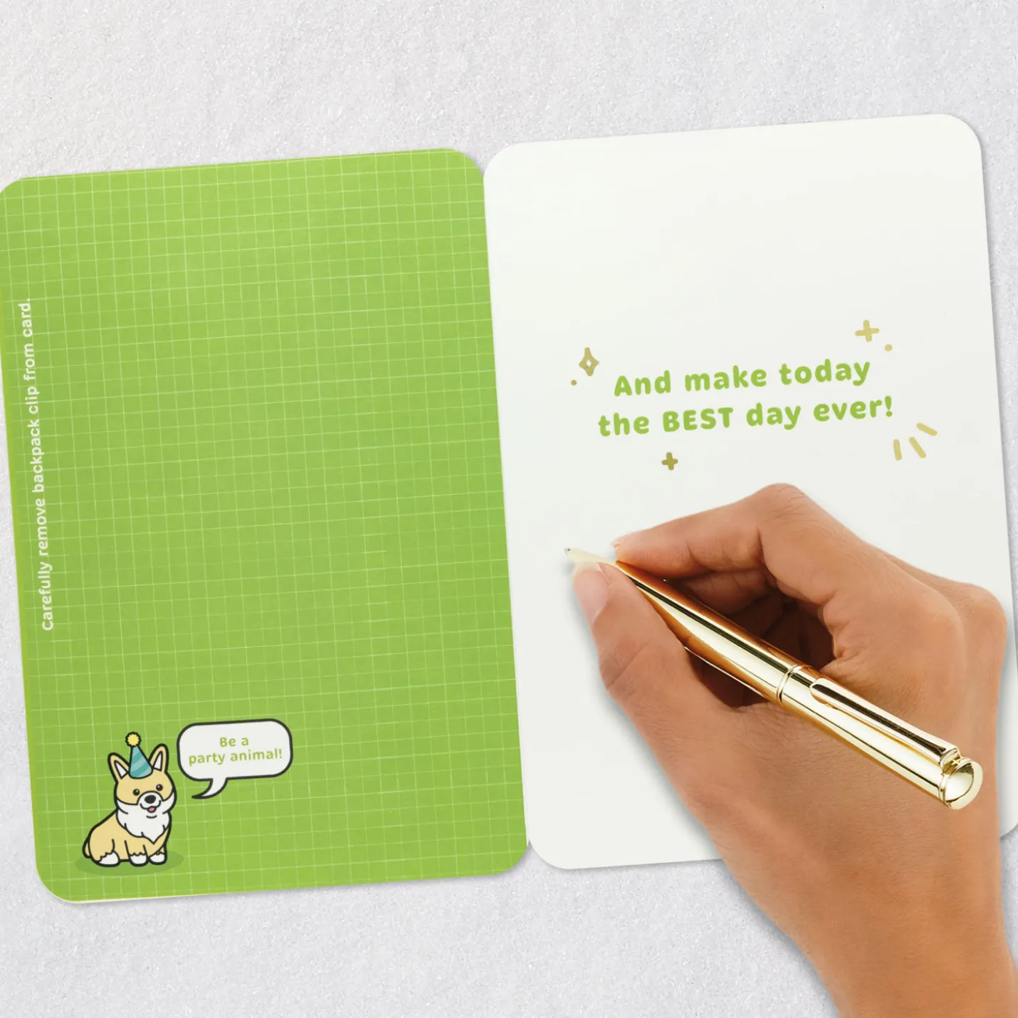 Unleash the Fun Birthday Card for Kids With Corgi Dog Backpack Clip