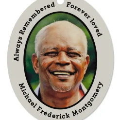 Vertical Oval Metal Personalized Ornament, Custom Photo and Text