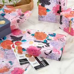 Vibrant Floral Tissue Paper With Gift Tag Stickers, 10 sheets