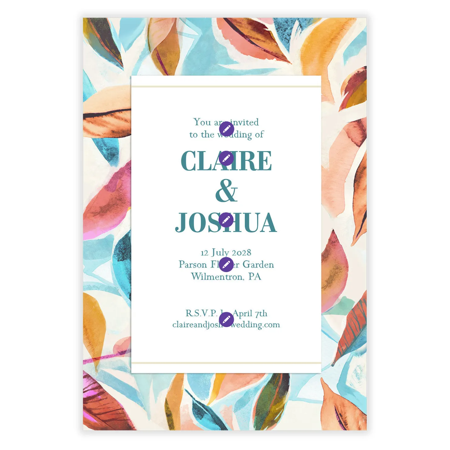 Vibrant Leaves Flat Wedding Invitation