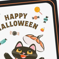 Vintage Black Cat in Pumpkin Halloween Card for Kids