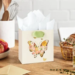 5.5" Vintage Floral Butterfly on Cream Small Square Gift Bag