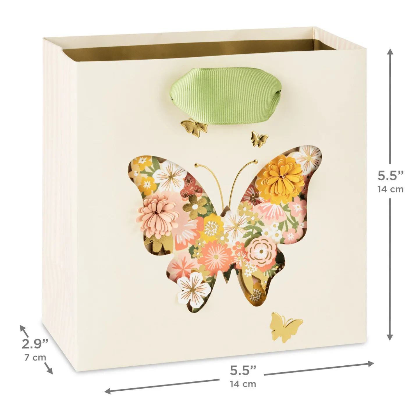5.5" Vintage Floral Butterfly on Cream Small Square Gift Bag