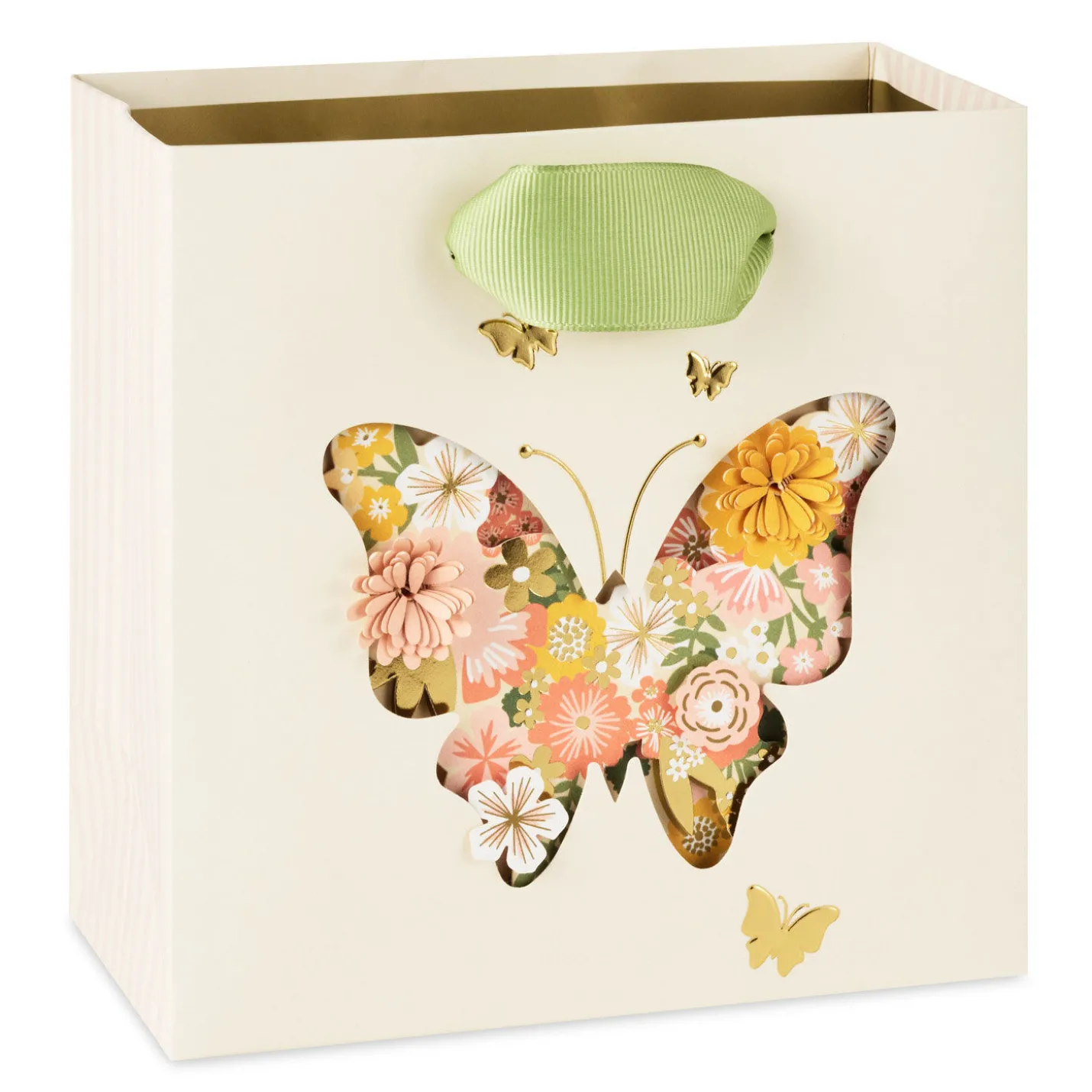 5.5" Vintage Floral Butterfly on Cream Small Square Gift Bag
