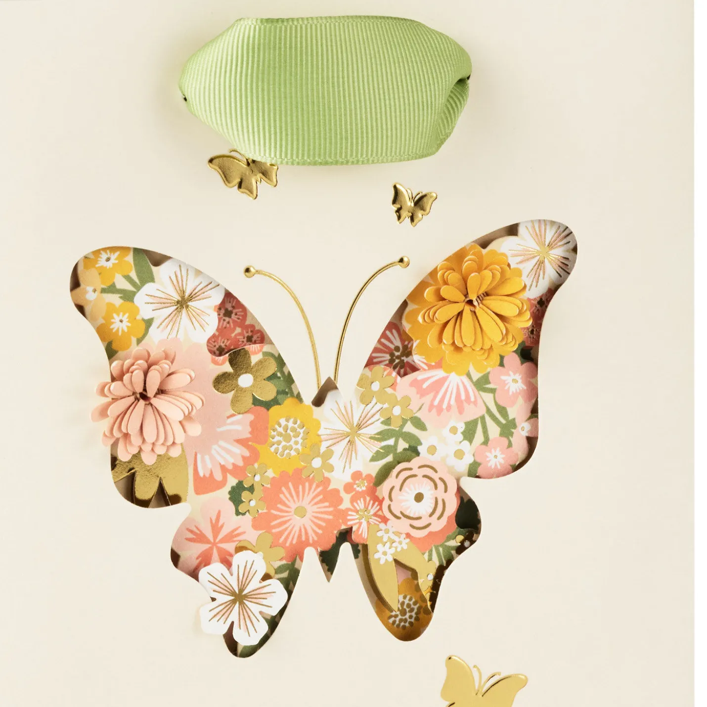 5.5" Vintage Floral Butterfly on Cream Small Square Gift Bag