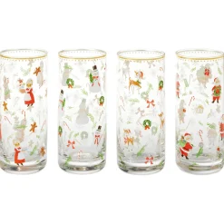 Vintage Santa and Friends Drinking Glasses, Set of 4