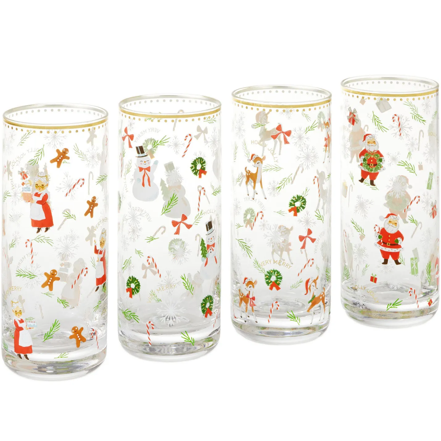 Vintage Santa and Friends Drinking Glasses, Set of 4