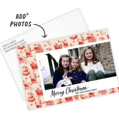 Vintage Santa Red Toile Flat Christmas Photo Card