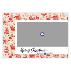 Vintage Santa Red Toile Flat Christmas Photo Card