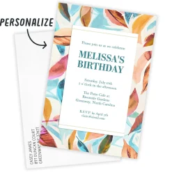 Watercolor Leaves Flat Birthday Invitation