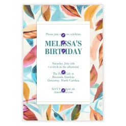 Watercolor Leaves Flat Birthday Invitation
