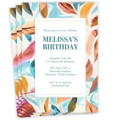Watercolor Leaves Flat Birthday Invitation