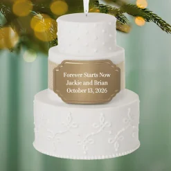 Wedding Cake Ceramic Personalized Ornament, Custom Text