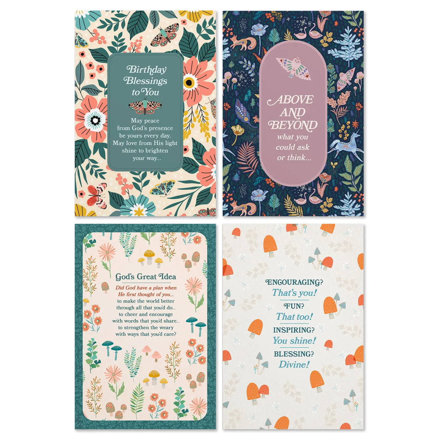 Whimsical Florals Assorted Religious Birthday Cards, Box of 12