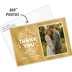 Whimsical Golden Foliage Flat Wedding Thank You Photo Card