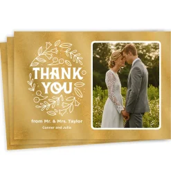 Whimsical Golden Foliage Flat Wedding Thank You Photo Card