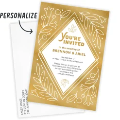 Whimsical Golden Foliage Flat Wedding Invitation