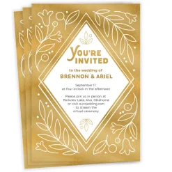 Whimsical Golden Foliage Flat Wedding Invitation