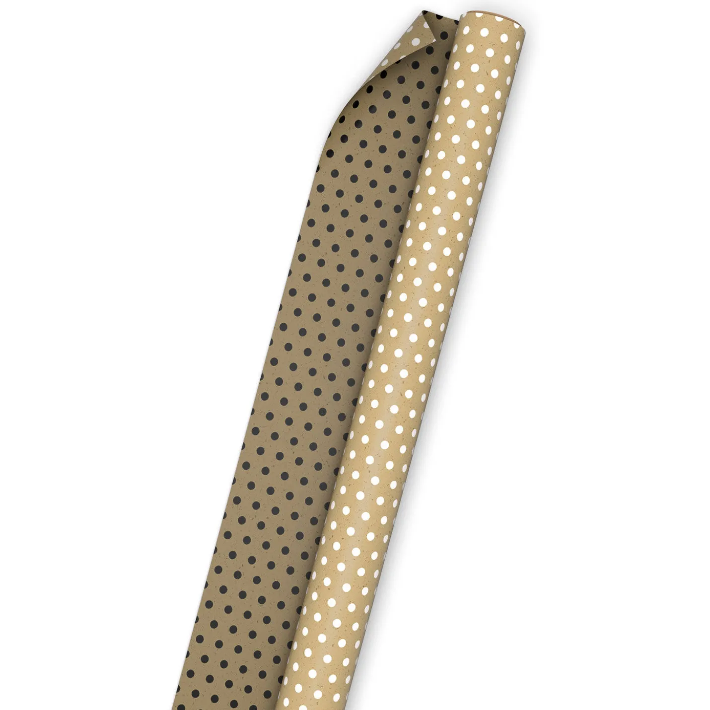 White and Black Dots on Kraft Reversible Wrapping Paper Roll, 17.5 sq. ft.