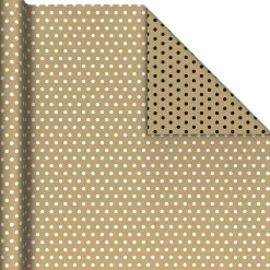 White and Black Dots on Kraft Reversible Wrapping Paper Roll, 17.5 sq. ft.
