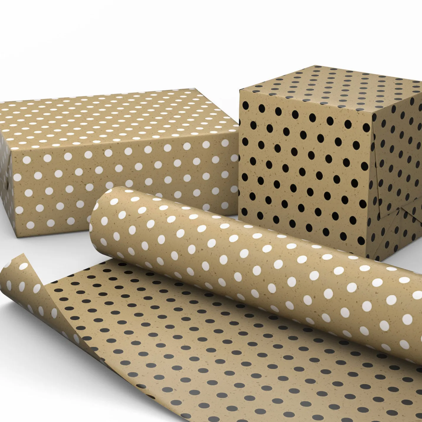 White and Black Dots on Kraft Reversible Wrapping Paper Roll, 17.5 sq. ft.
