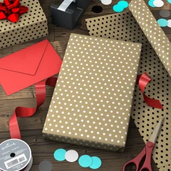 White and Black Dots on Kraft Reversible Wrapping Paper Roll, 17.5 sq. ft.