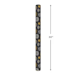 White and Gold Snowflakes on Black Holiday Wrapping Paper Roll, 35 sq. ft.