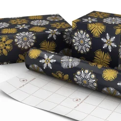 White and Gold Snowflakes on Black Holiday Wrapping Paper Roll, 35 sq. ft.