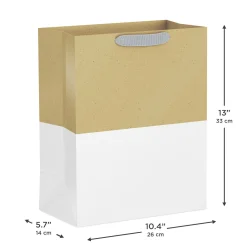 13" White and Kraft Color Block Large Gift Bag