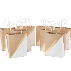 9.6" White and Kraft Paper 8-Pack Gift Bags