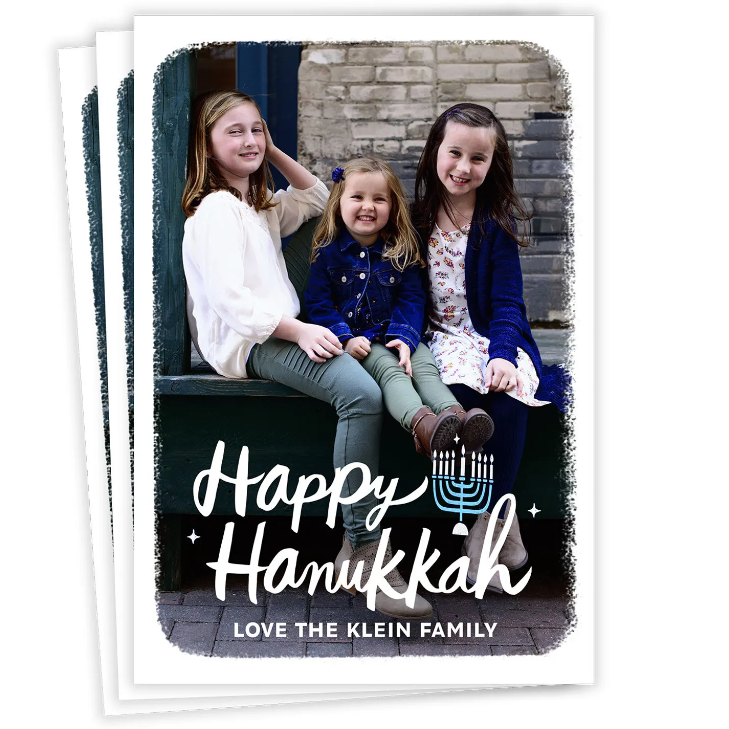 White Frame and Menorah Flat Hanukkah Photo Card