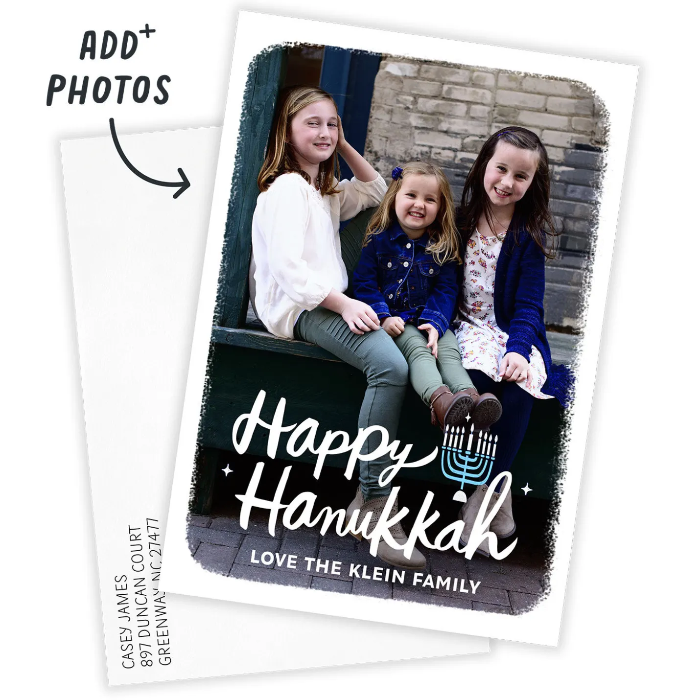 White Frame and Menorah Flat Hanukkah Photo Card