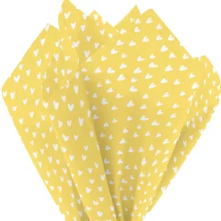 White Hearts on Yellow Tissue Paper, 6 Sheets