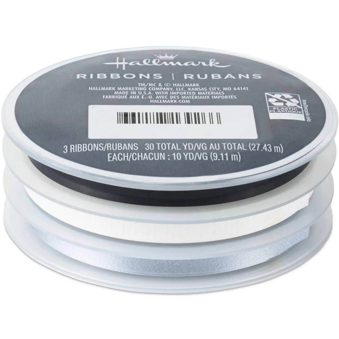 White/Matte Silver/Metallic Black 3-Pack Curling Ribbon, 90' total