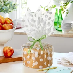 White Polka Dots on Cellophane Gift Wrap Roll, 17.5 sq. ft.