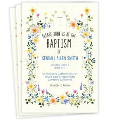 Wildflowers and Cross Flat Baptism Invitation