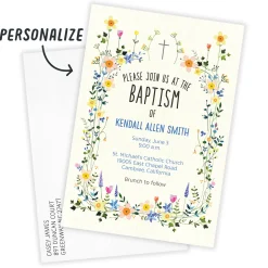 Wildflowers and Cross Flat Baptism Invitation