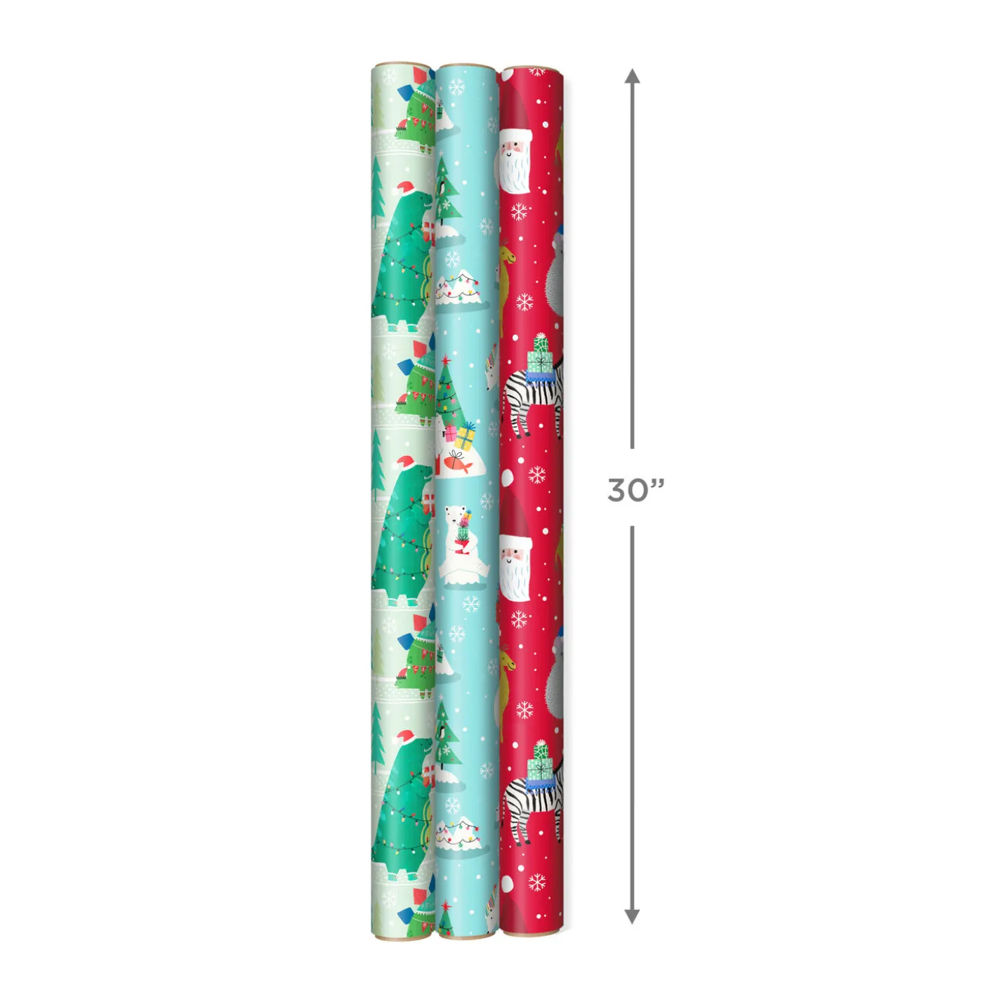 Winter Friends 3-Pack Reversible Kids Christmas Wrapping Paper Assortment, 120 sq. ft.