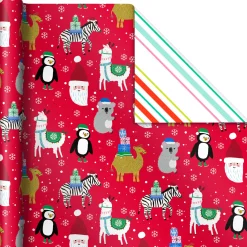 Winter Friends 3-Pack Reversible Kids Christmas Wrapping Paper Assortment, 120 sq. ft.